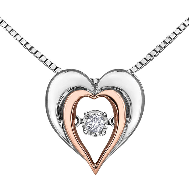 Sterling Silver and Rose Gold Heart and Diamond Pulse Pendant