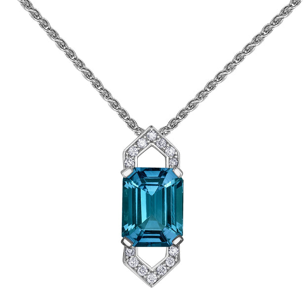 Vibrant Blue Topaz and Diamond Pendant