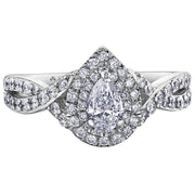 Canadian Pear Shaped Diamond Ring With Halo and Accents