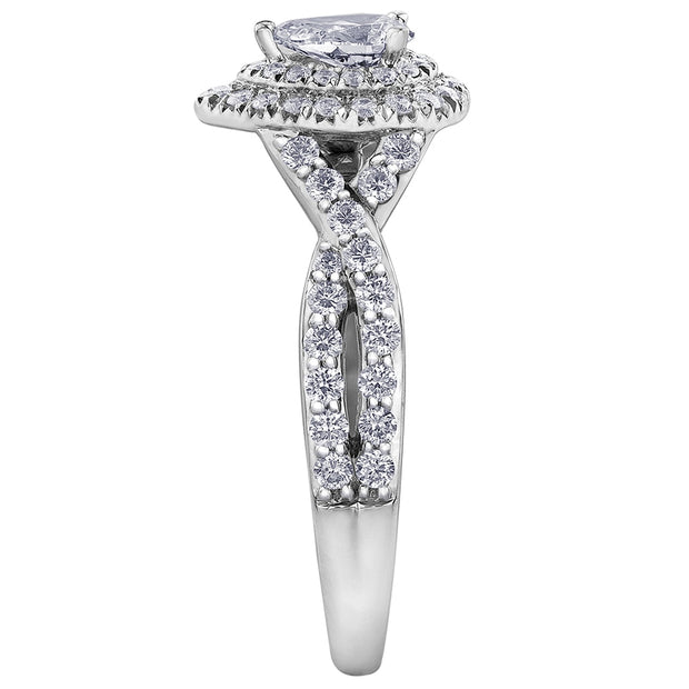 Canadian Pear Shaped Diamond Ring With Halo and Accents