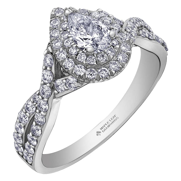 Canadian Pear Shaped Diamond Ring With Halo and Accents