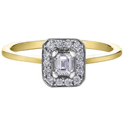 Emerald Cut Solitaire Ring with Diamond Halo