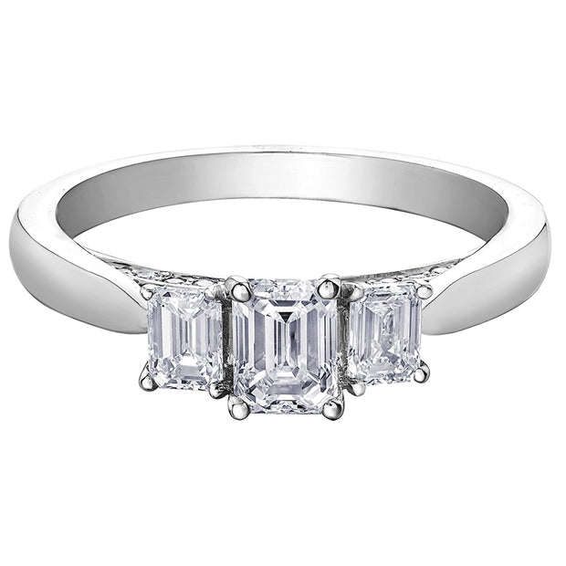 Three-Stone Emerald Cut Diamond Ring