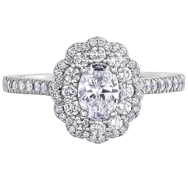 Oval Diamond Ring with Double Floral Halo – La Maison D’Or Jewellers