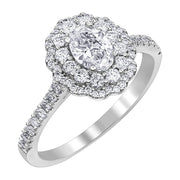 Oval Diamond Ring with Double Floral Halo