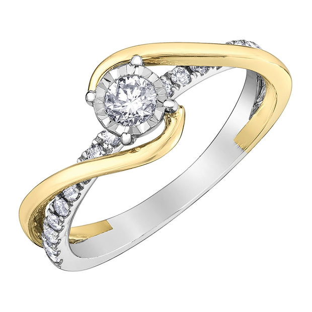 White and Yellow Gold Diamond Twist Engagement Ring