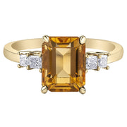 Emerald Cut Citrine and Diamond Ring