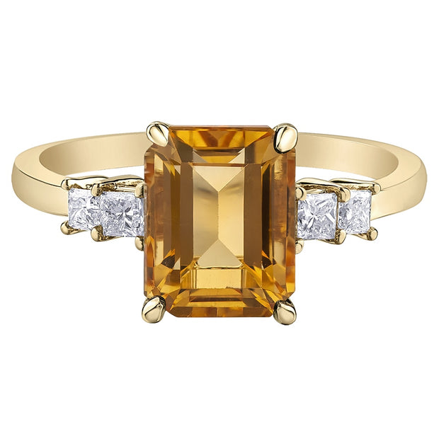 Emerald Cut Citrine and Diamond Ring