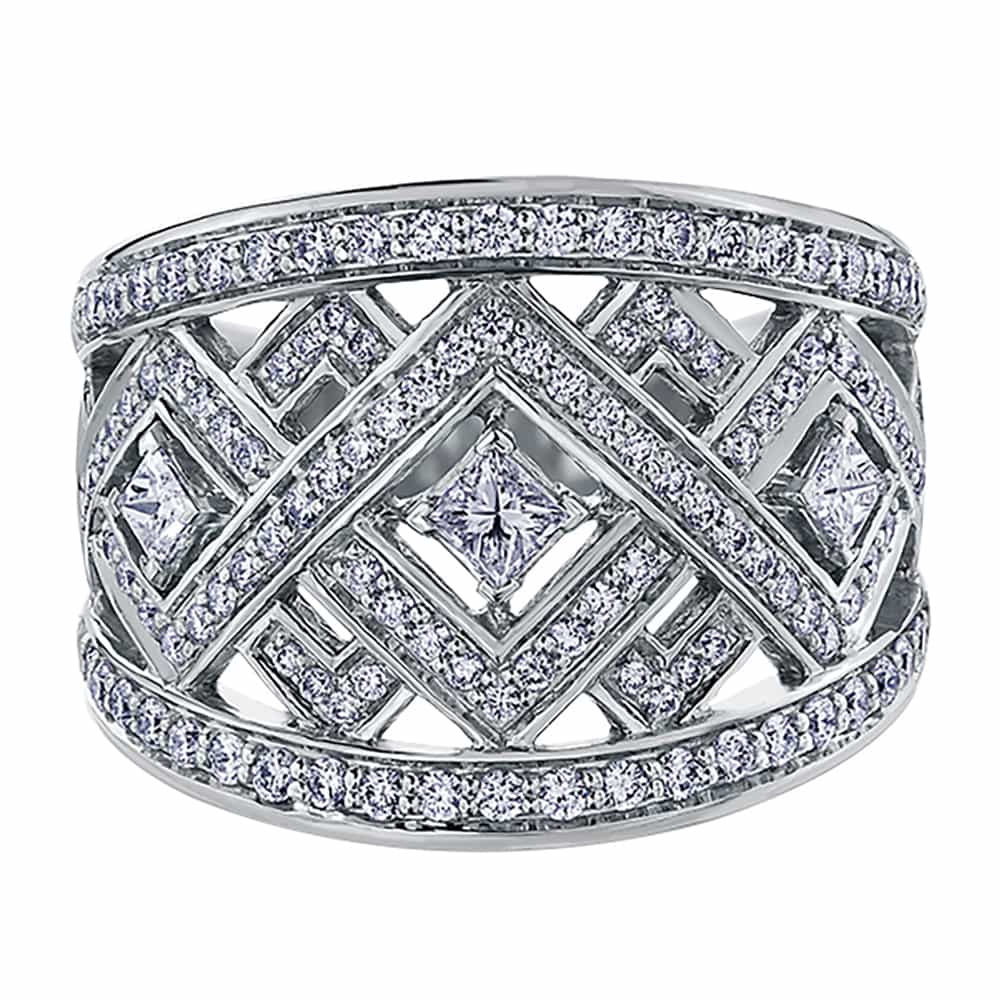 Bague Géométrique En Or Blanc 18 Carats Avec Diamants - Taille 5, Occasion, Design Moderne