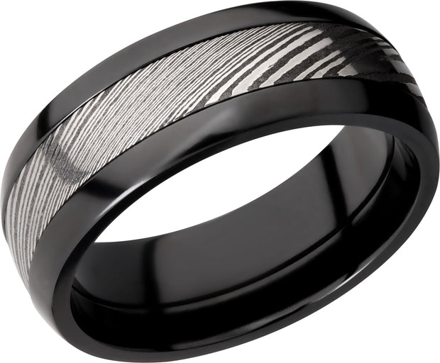 Zirconium Band with Damascus Steel Inlay