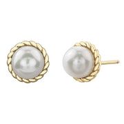 Braided Gold and Pearl Stud Earrings