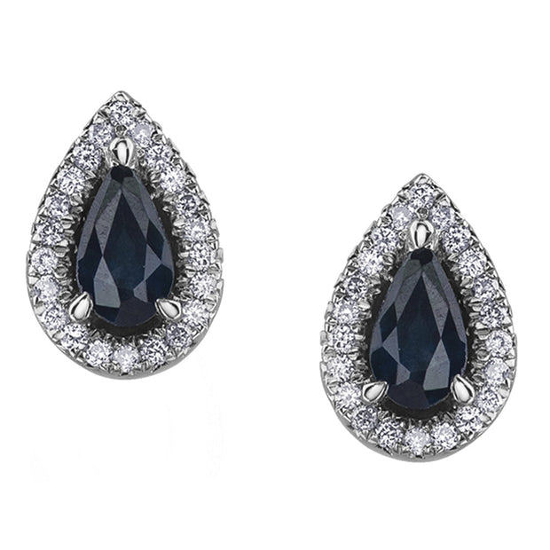 Pear Shaped Diamond and Sapphire Stud Earrings