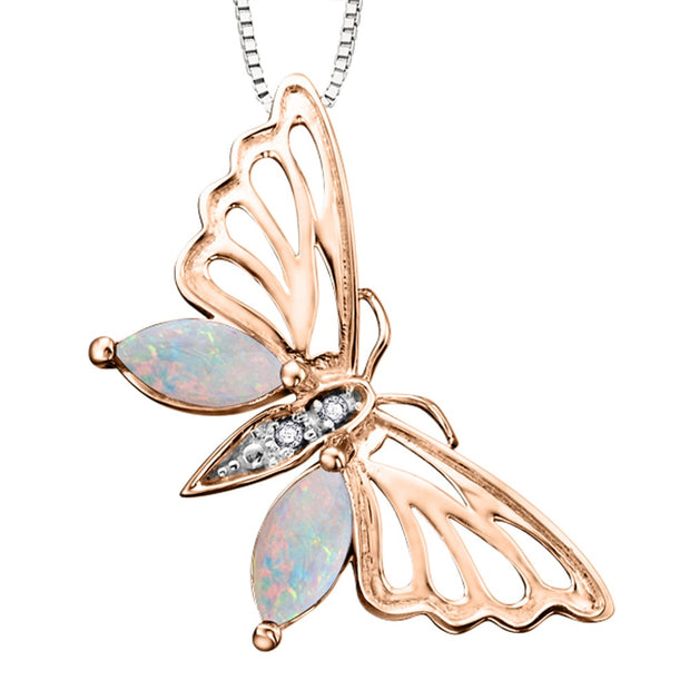 Opal and Diamond Butterfly Pendant