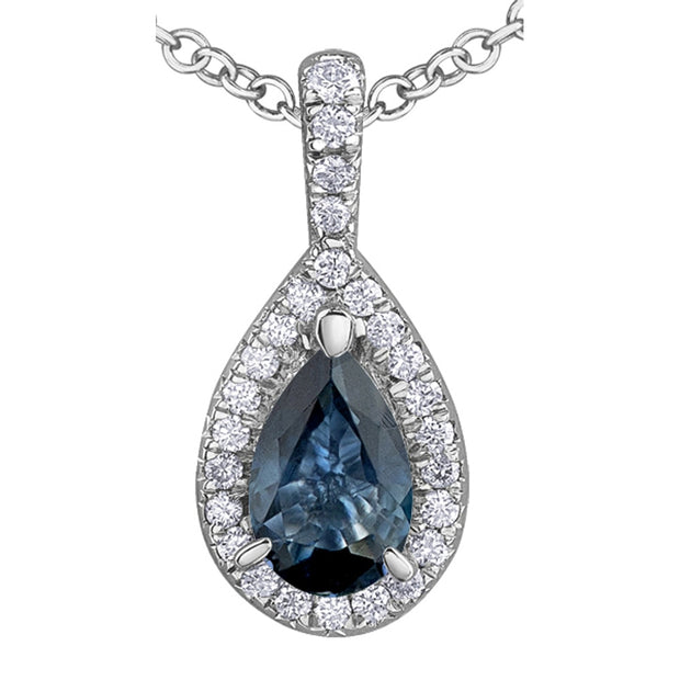 Pear Shaped Sapphire Pendant with Diamond Halo