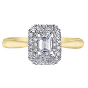 Emerald Cut Diamond Ring With Double Diamond Halo