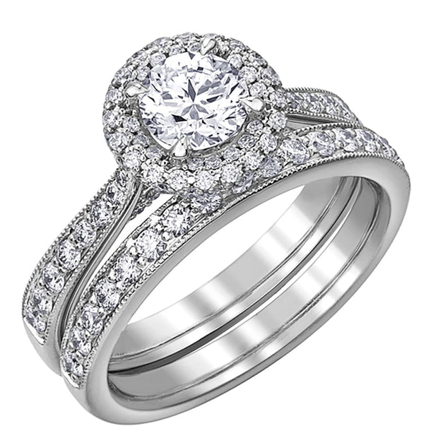 Canadian Round Diamond Ring with Accented Band and Halo