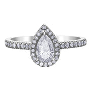 Canadian Accented Pear Shaped Diamond Ring With Halo