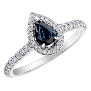 Pear Shaped Sapphire Ring with Diamond Halo and Accents