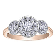 Canadian Three Stone Diamond Ring with Halos
