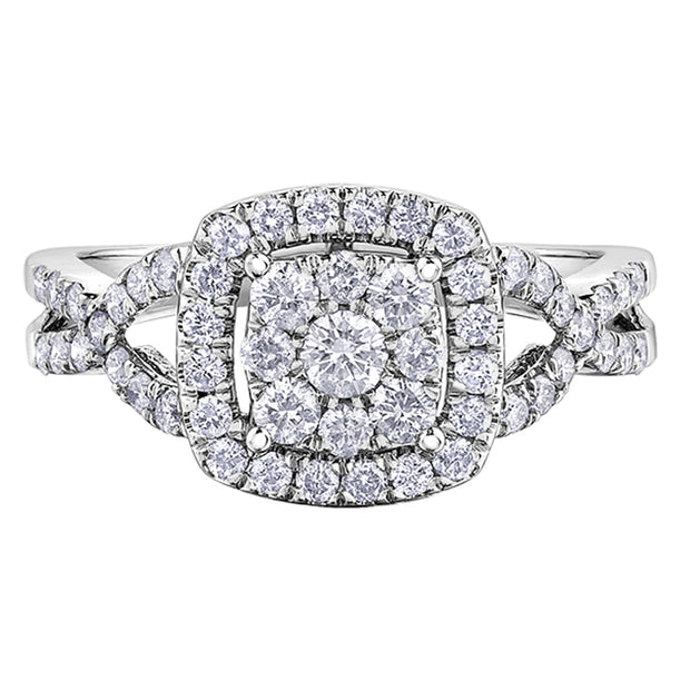 Double Halo Diamond Ring with Twisted Band