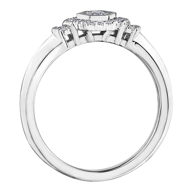 Canadian Hexagonal Diamond Ring with Diamond Halo and Accents
