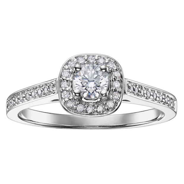 Canadian Diamond Ring with Cushion Halo and Accented Band
