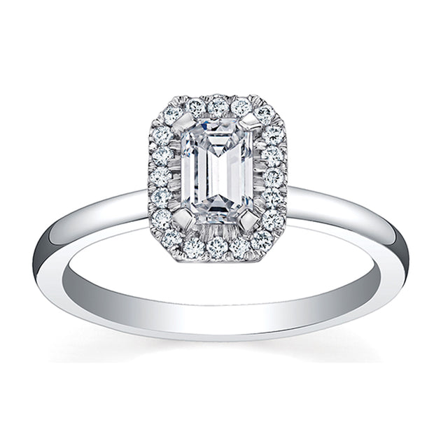 Canadian Emerald Cut Diamond Ring with Halo